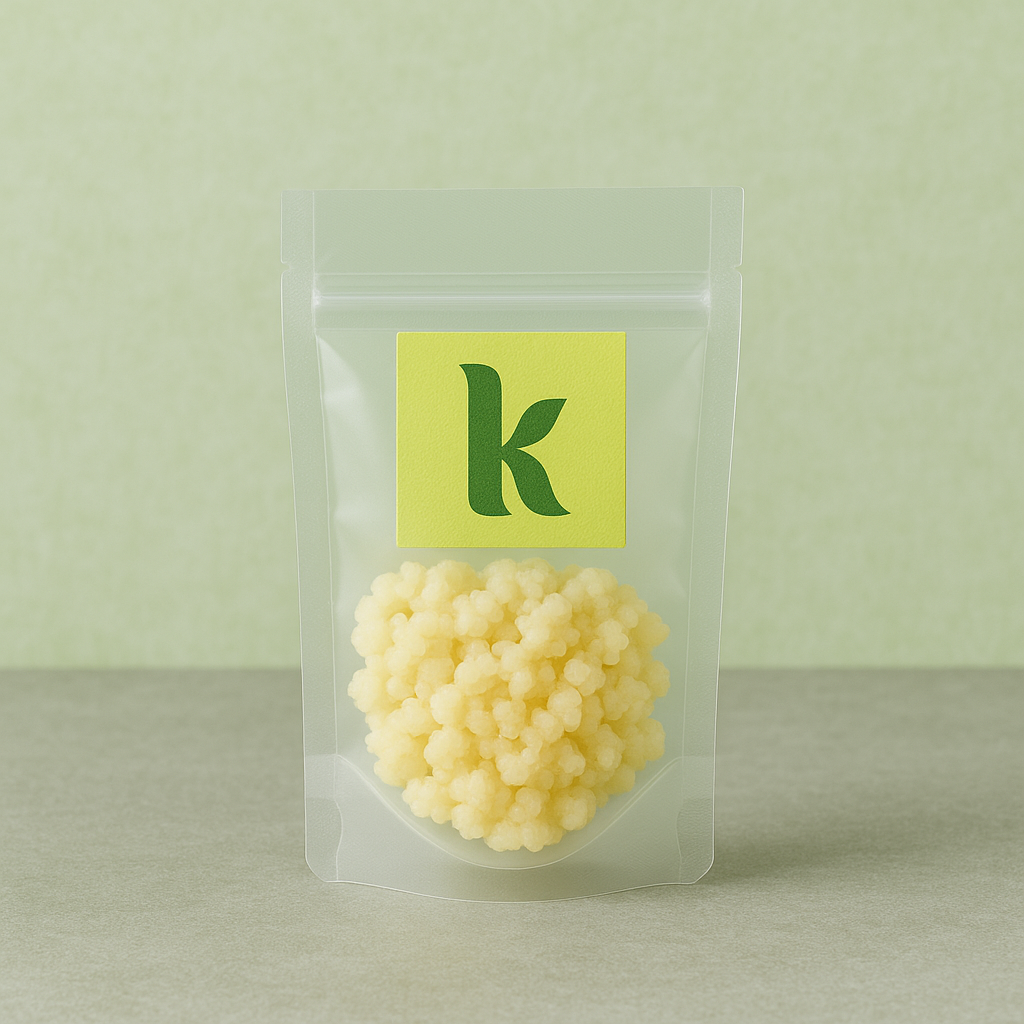 Een doorzichtig zakje gevuld met Kefir